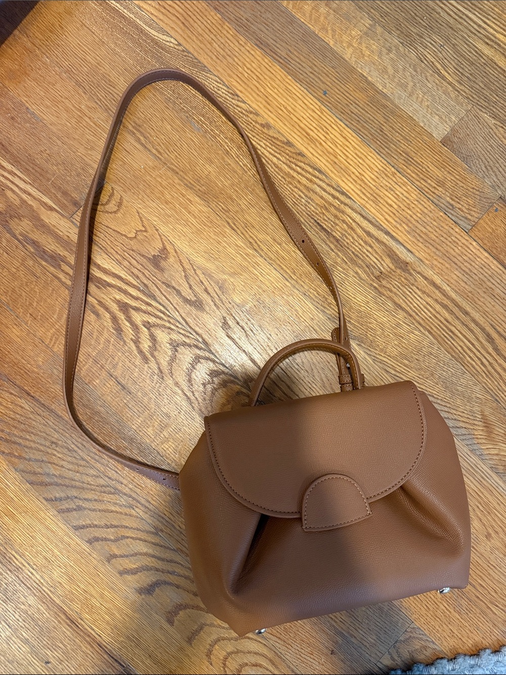 Structured Tan Faux Leather Crossbody Bag with Top Handle